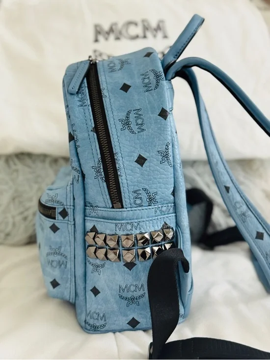 Authentic MCM Stark Mini Backpack Blue Visetos Studded 8x10x4 clean + Dust Bag - Picture 7 of 16